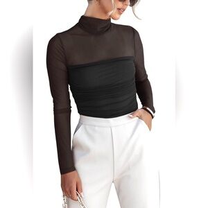 Sheer Mesh Ruched Bodysuit